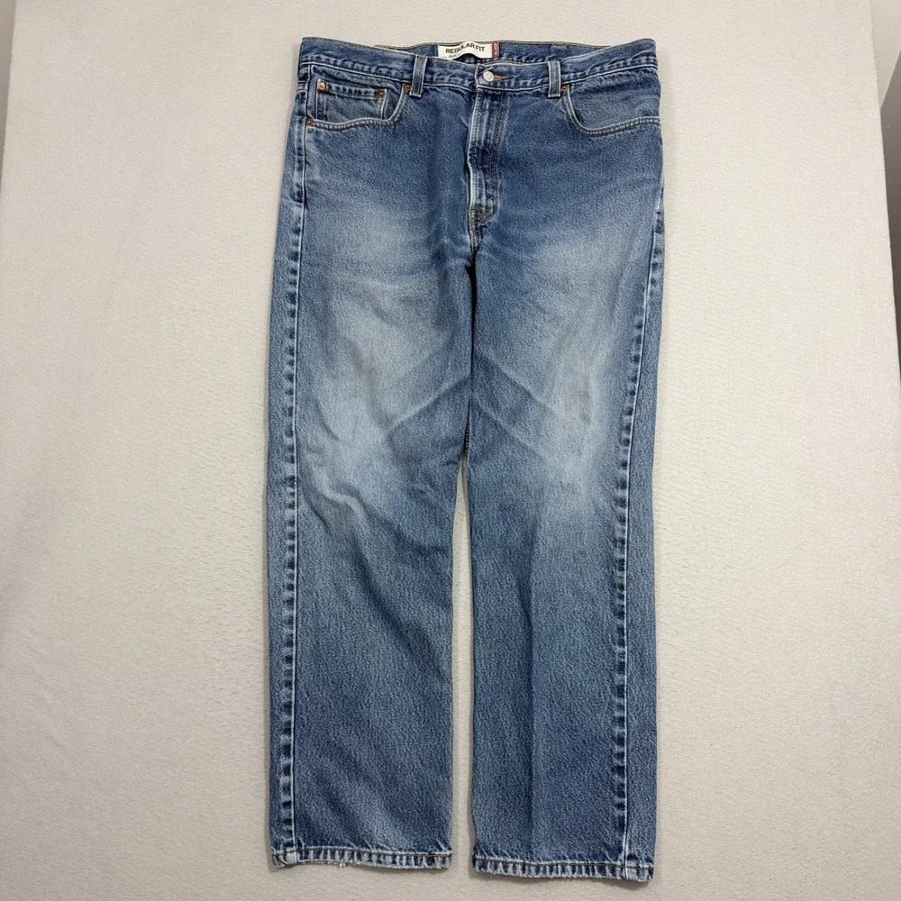 Vintage Levis 505 Regular Fit Jeans Mens 40x32 Blue Faded Denim Straight Leg y2k